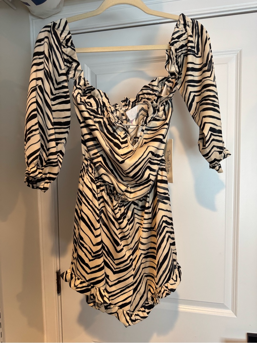 Women’s Zebra-Print Ruffled Mini Dress - Black & Cream